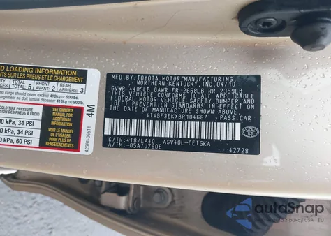 2011 Toyota Camry Xle from USA, damaged, VIN 4T4BF3EKXBR104687